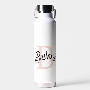 Modern Personalised Monogram and Name Pastel Pink Water Bottle