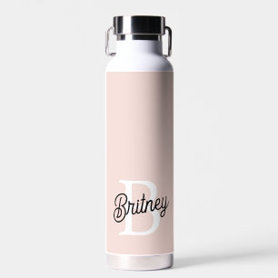 Modern Personalised Monogram and Name Pastel Pink Water Bottle