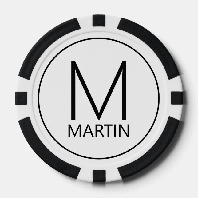 Modern Personalised Monogram and Name Poker Chips (Front)