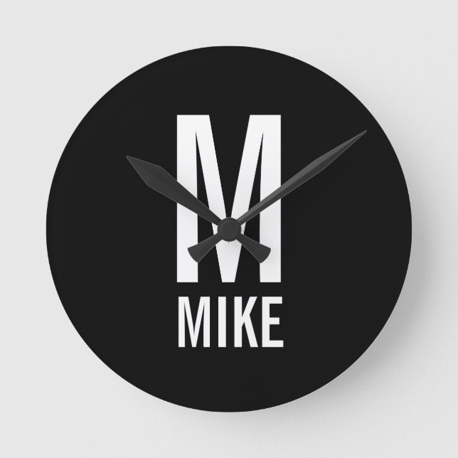 Modern Personalised Monogram and Name Round Clock (Front)