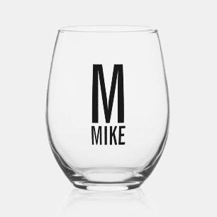 Modern Personalised Monogram and Name Stemless Wine Glass