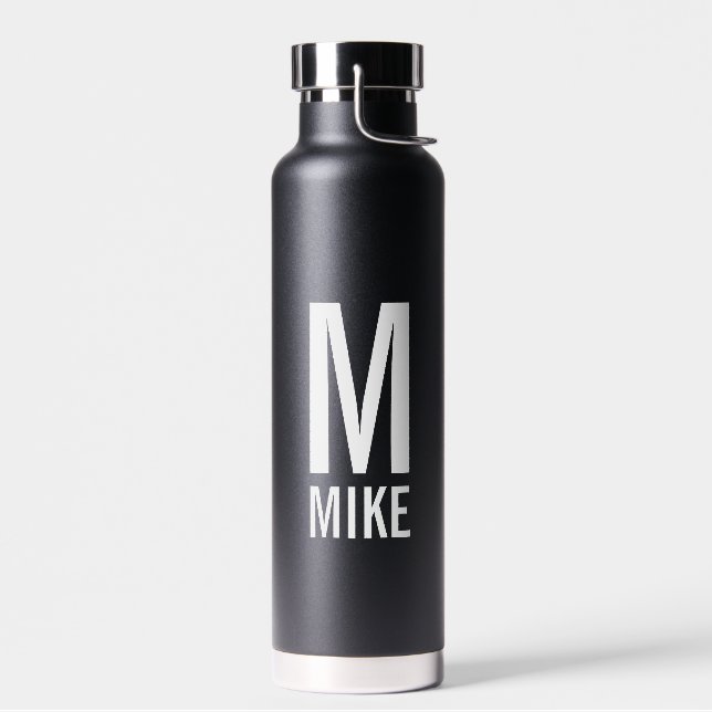 Modern Personalised Monogram and Name Water Bottle (Left)