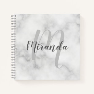 Modern Personalised Monogram and Name White Marble Notebook
