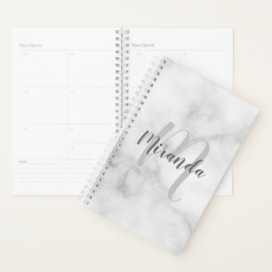 Modern Personalised Monogram and Name White Marble Planner
