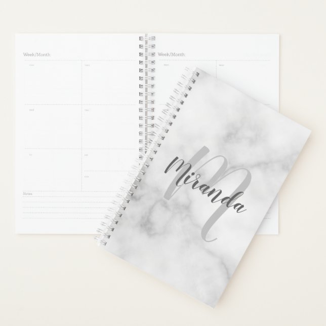 Modern Personalised Monogram and Name White Marble Planner (Display)