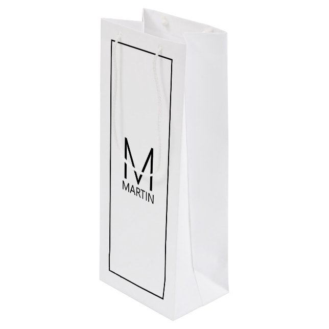 Modern Personalised Monogram and Name Wine Gift Ba Wine Gift Bag (Front Angled)