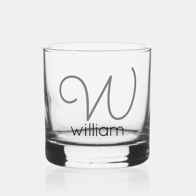 Modern Personalised Monogram Cocktail Drinkware Whiskey Glass (Front)