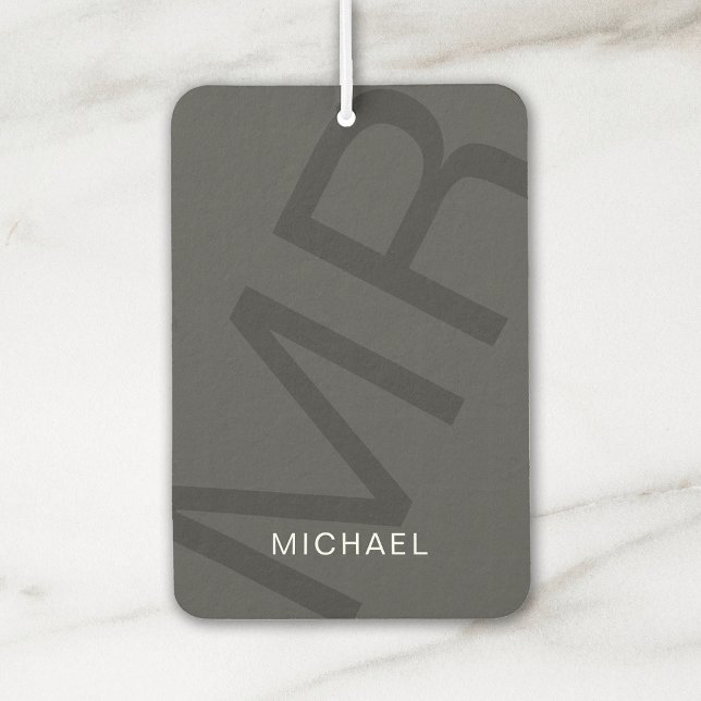 Modern Personalised Monogram Grey Car Air Freshener (Modern Bold Monogram Dark Gray Air Freshener by MINTIC DESIGN STUDIO)