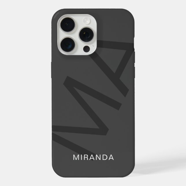 Modern Personalised Monogram Grey iPhone Case (Back)