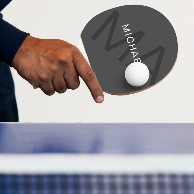 Modern Personalised Monogram Grey Ping Pong Paddle (Insitu)