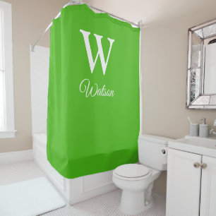 Modern Personalised Monogram Kelly Green Shower Curtain