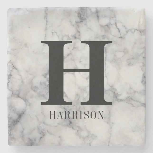 Modern Personalised Monogram Marble Stone Coaster (Front)