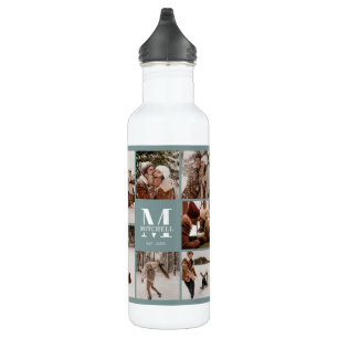Modern Personalised Monogram & Photo Collage Sage 710 Ml Water Bottle