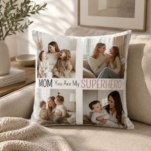 Modern Personalised Mum Superhero Photo Collage  Cushion
