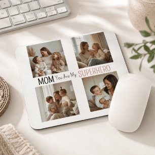 Modern Personalised Mum Superhero Photo Collage Mouse Mat