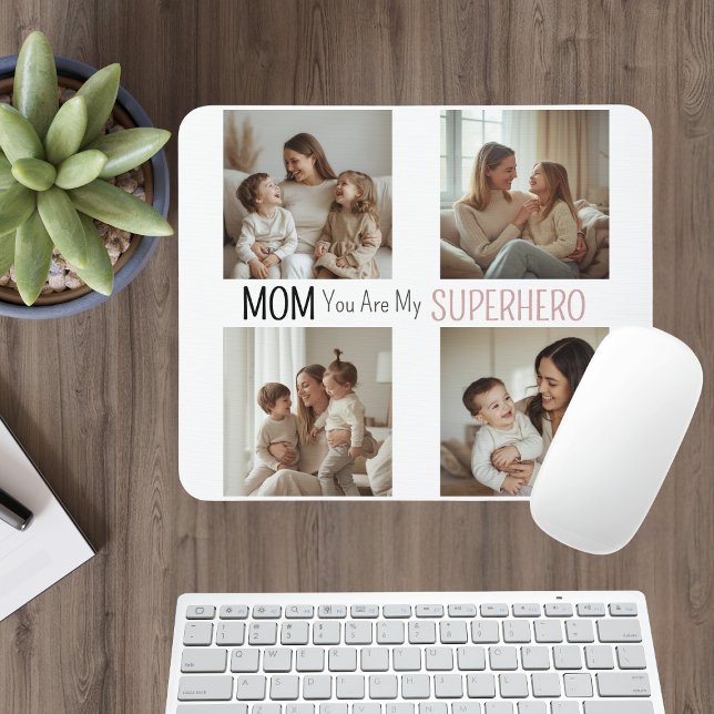 Modern Personalised Mum Superhero Photo Collage  Mouse Mat (Creator Uploaded)