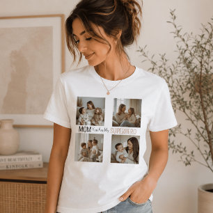 Modern Personalised Mum Superhero Photo Collage T-Shirt