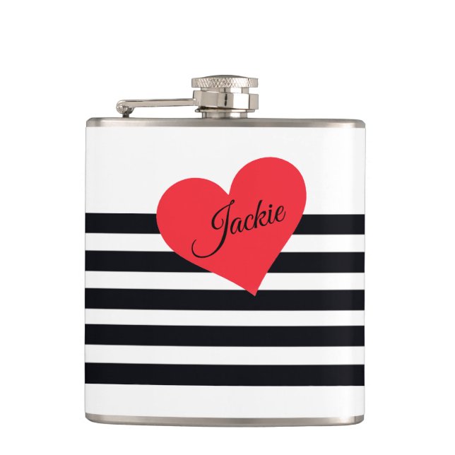 Modern Personalised Name B & W Striped Flask (Front)