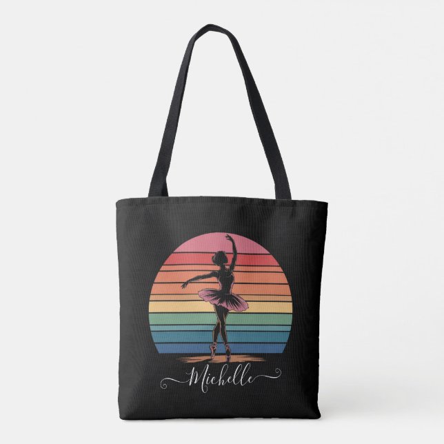 Modern Personalised Name Ballet Ballerina black    Tote Bag (Back)