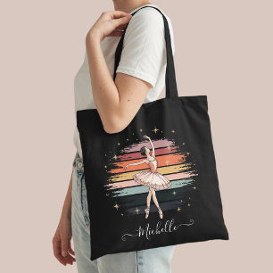 Modern Personalised Name Ballet Ballerina black Tote Bag