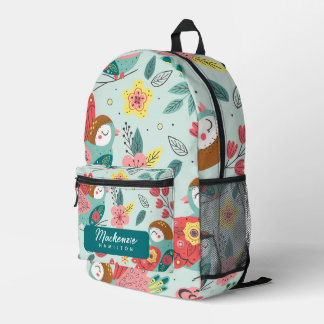 Modern Personalised Name Bird Pattern Printed Backpack