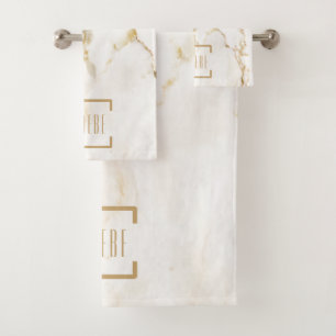 Modern Personalised Name Gold Effect Marble Bath Towel Set