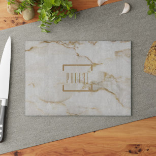 Modern Personalised Name Gold Effect Marble Cutting Board