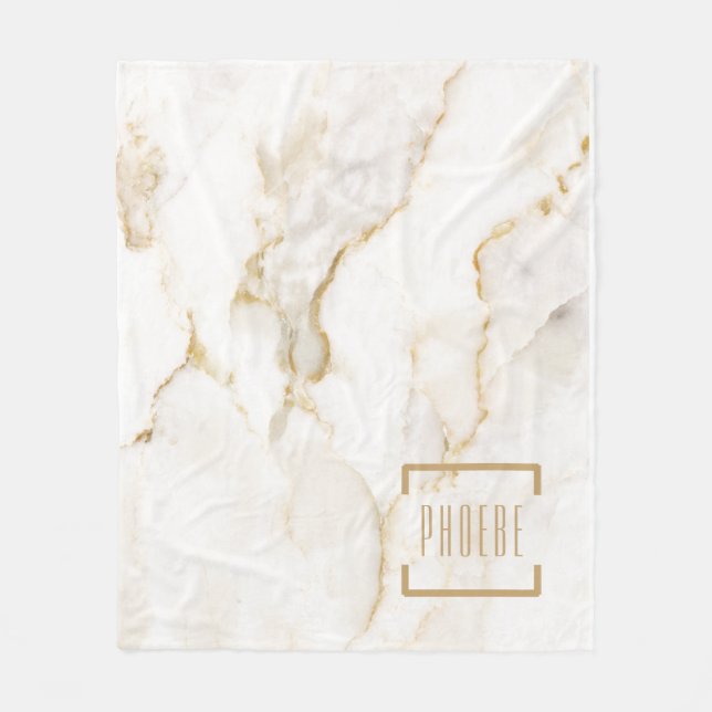 Modern Personalised Name Gold Effect Marble Fleece Blanket (Front)