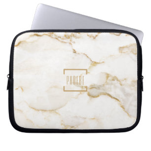 Modern Personalised Name Gold Effect Marble Laptop Sleeve