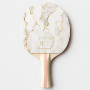 Modern Personalised Name Gold Effect Marble Ping Pong Paddle