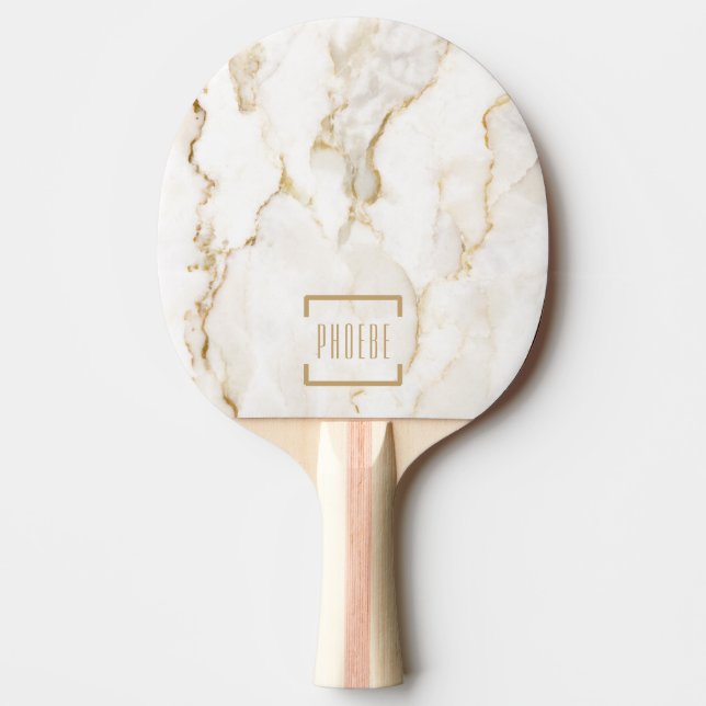 Modern Personalised Name Gold Effect Marble Ping Pong Paddle (Front)