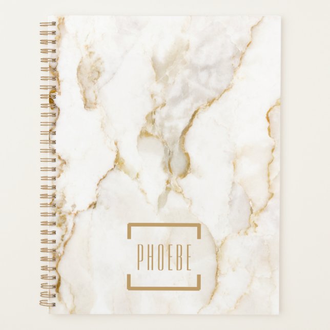 Modern Personalised Name Gold Effect Marble Planner (Front)