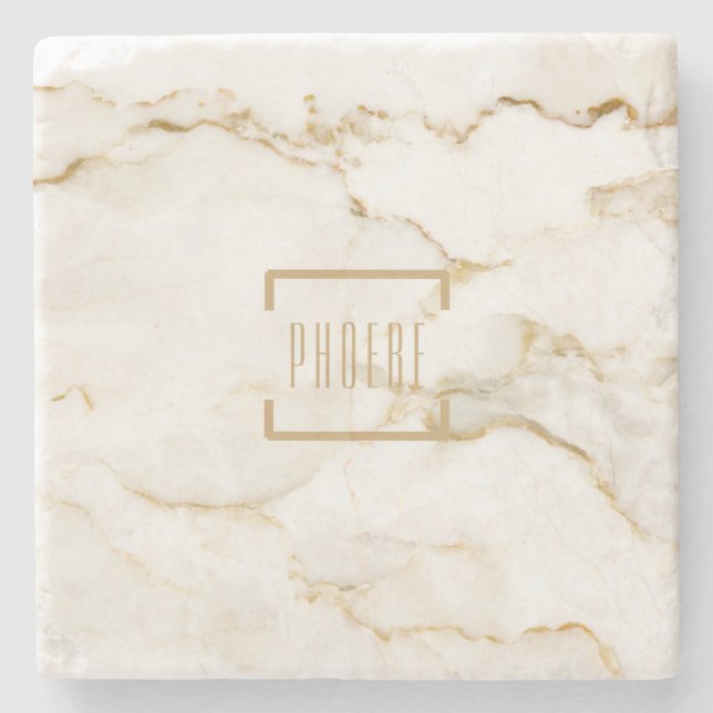 Modern Personalised Name Gold Effect Marble Stone Coaster (Front)
