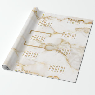 Modern Personalised Name Gold Effect Marble Wrapping Paper