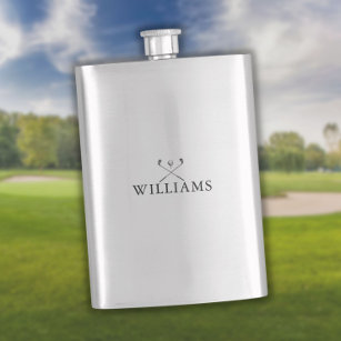 Modern Personalised Name Golf Clubs Hip Flask