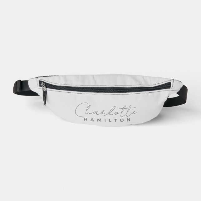 Modern Personalised Name Grey Tones Bum Bags (Front)