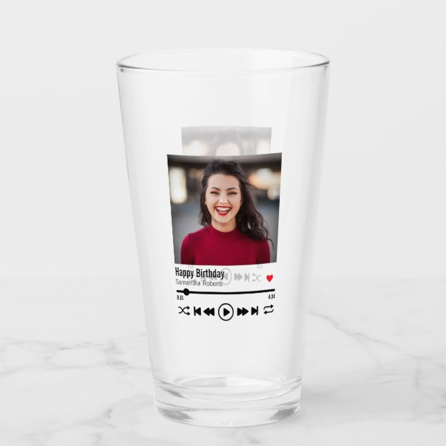 Modern Personalised Name Happy Birthday Photo Glass (Front)