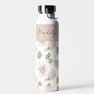 Modern Personalised Name Monogram Floral  Water Bottle