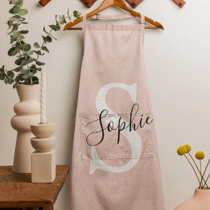 Modern Personalised Name Monogram Pastel Pink Apron