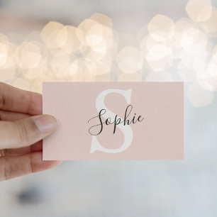 Modern Personalised Name Monogram Pastel Pink Business Card