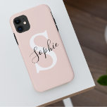 Modern Personalised Name Monogram Pastel Pink iPhone 11 Case<br><div class="desc">Modern Personalised Name Monogram Pastel Pink</div>