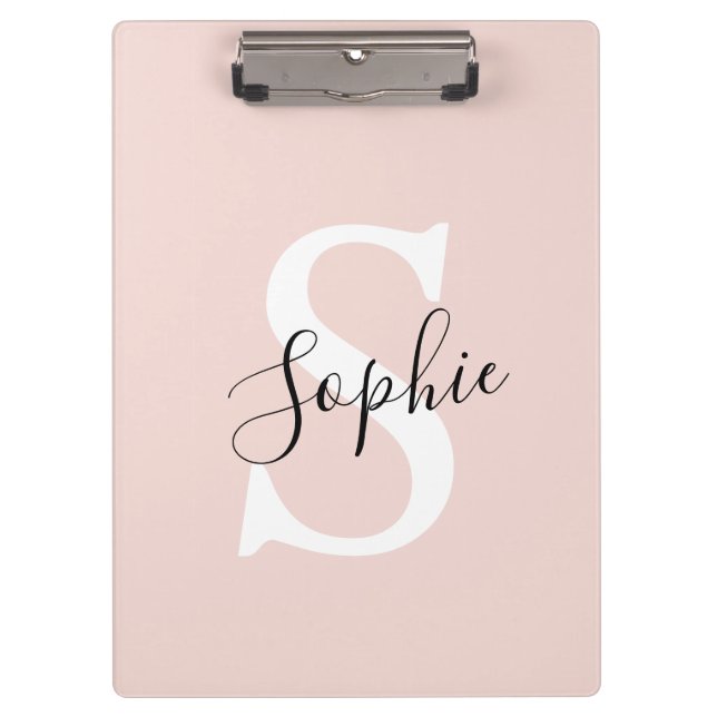 Modern Personalised Name Monogram Pastel Pink Clipboard (Front)