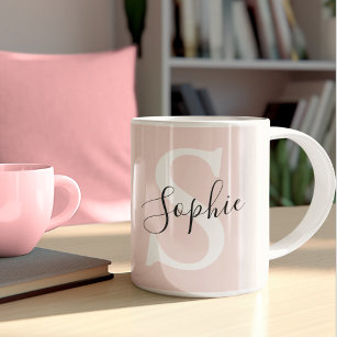 Modern Personalised Name Monogram Pastel Pink Coffee Mug