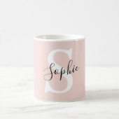 Modern Personalised Name Monogram Pastel Pink Coffee Mug (Center)