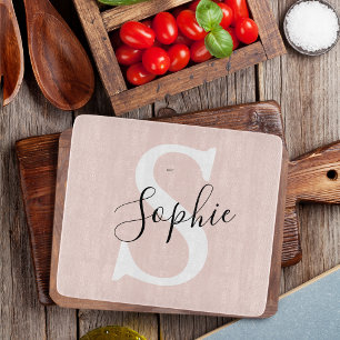 Modern Personalised Name Monogram Pastel Pink Cutting Board