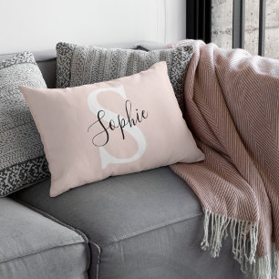 Modern Personalised Name Monogram Pastel Pink Decorative Cushion