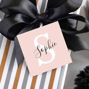 Modern Personalised Name Monogram Pastel Pink Favour Tags