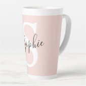 Modern Personalised Name Monogram Pastel Pink Latte Mug (Right Angle)