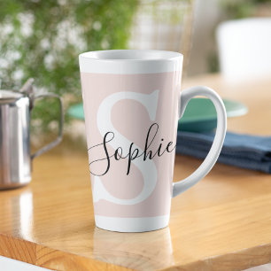 Modern Personalised Name Monogram Pastel Pink Latte Mug