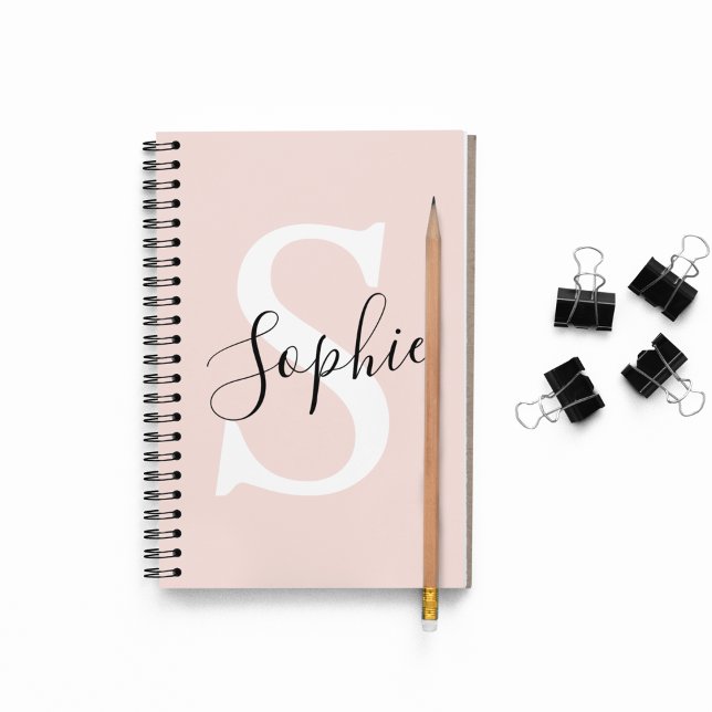 Modern Personalised Name Monogram Pastel Pink Notebook (Creator Uploaded)